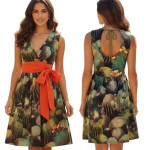 ANTHROPOLOGIE x EVA FRANCO "Oroya" Cactus Fit & Flare Dress - Size 4